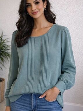 Ann Taylor Women’s Sage Pintuck Long-Sleeve Blouse
